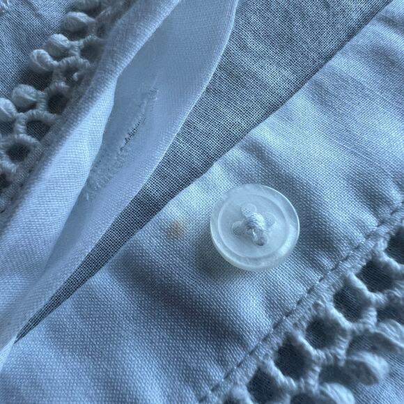 J Crew Embroidered Lace Trim Button Up Shirt In Cotton Voile Size 2 White FLAWS - Picture 12 of 16